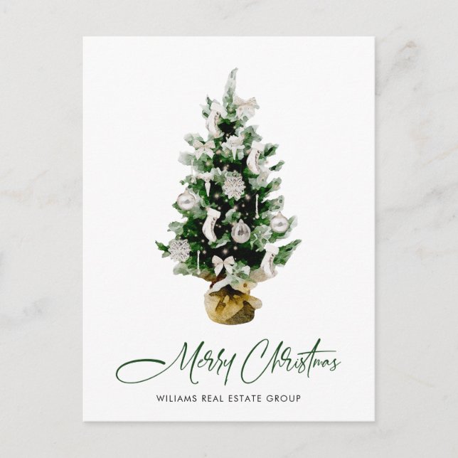 Elegant Pine Tree Christmas Company Greeting Postcard (Front)