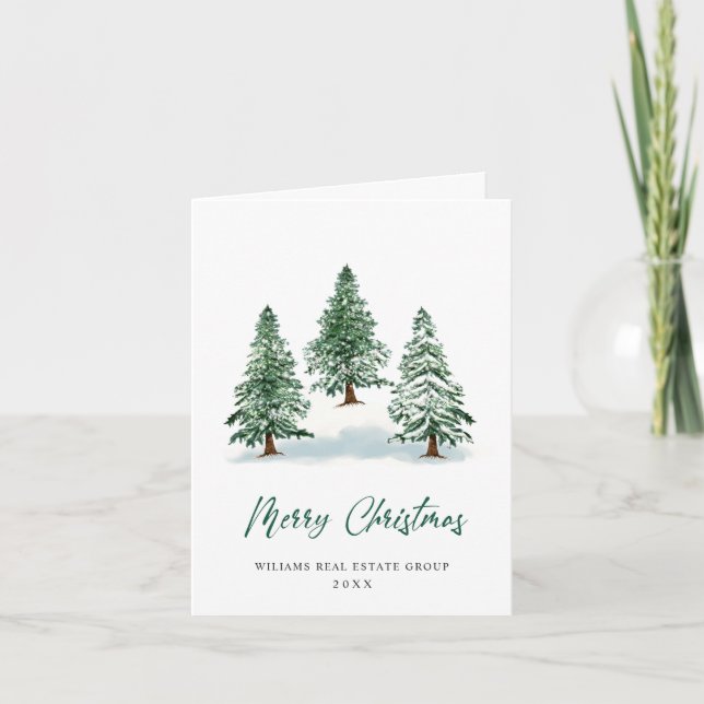 Elegant Pine Tree Christmas Corporate Greeting Holiday Card (Front)