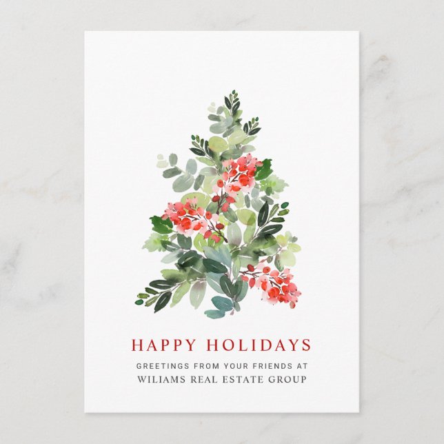 Elegant Pine Tree Christmas Corporate Greeting Holiday Card (Front)