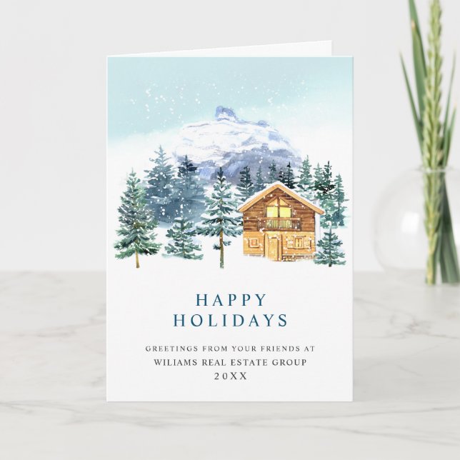 Elegant Pine Tree Christmas Corporate Greeting Holiday Card (Front)