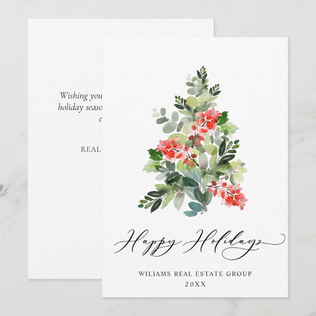 Elegant Pine Tree Christmas Corporate Greeting Holiday Card (Front/Back)
