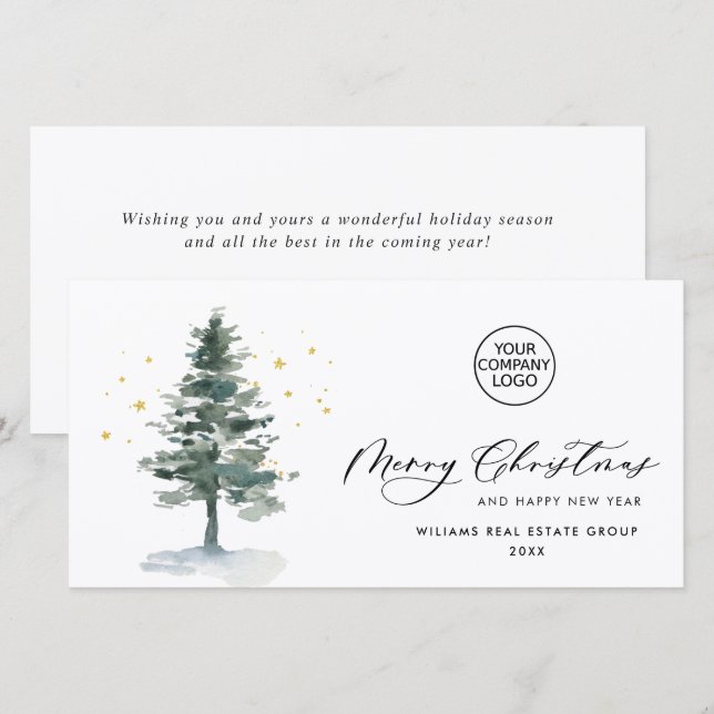 Elegant Pine Tree Christmas Corporate Greeting Holiday Card (Front/Back)