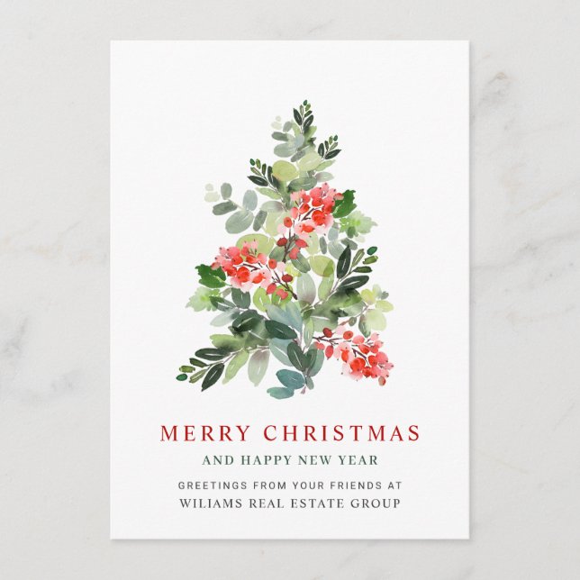 Elegant Pine Tree Christmas Corporate Greeting Holiday Card (Front)