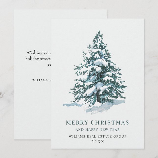 Elegant Pine Tree Christmas Corporate Greeting Holiday Card (Front/Back)