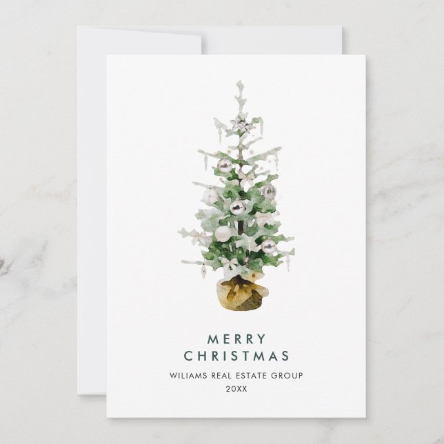 Elegant Pine Tree Christmas Corporate Greeting Holiday Card (Front)