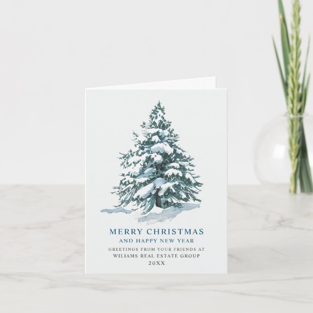 Elegant Pine Tree Christmas Corporate Greeting Holiday Card (Front)