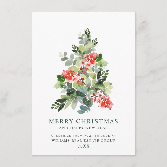 Elegant Pine Tree Christmas Corporate Greeting Holiday Card (Front)
