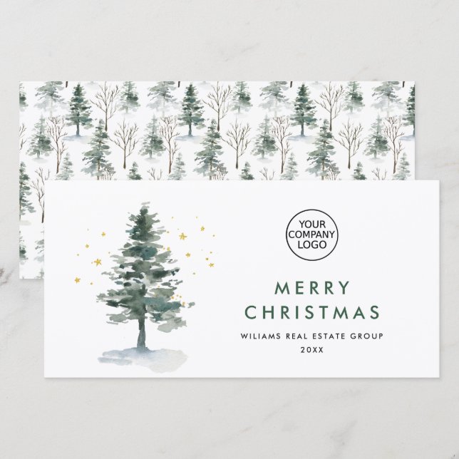 Elegant Pine Tree Christmas Corporate Greeting Holiday Card (Front/Back)