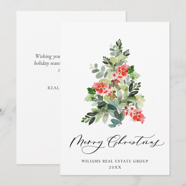 Elegant Pine Tree Christmas Corporate Greeting Holiday Card (Front/Back)