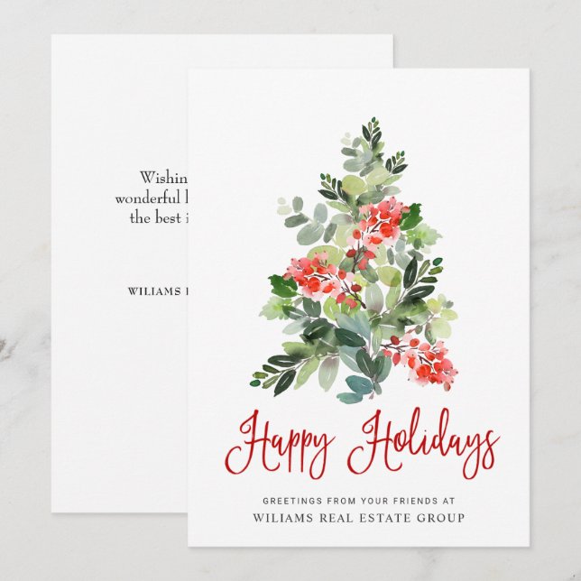 Elegant Pine Tree Christmas Corporate Greeting Holiday Card (Front/Back)