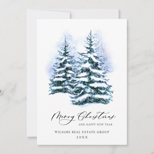 Elegant Pine Tree Christmas Corporate Greeting Holiday Card (Front)