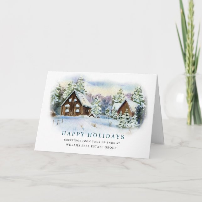 Elegant Pine Tree Christmas Corporate Greeting Holiday Card (Front)