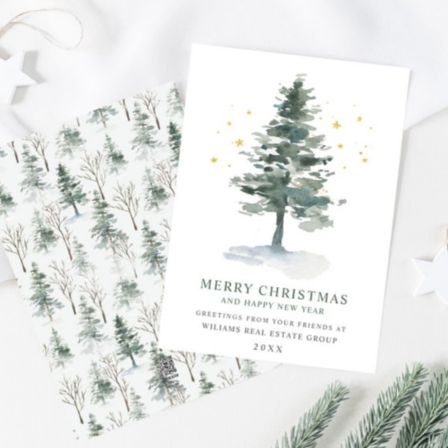 Elegant Pine Tree Christmas Corporate Greeting Holiday Card (Creator Uploaded)
