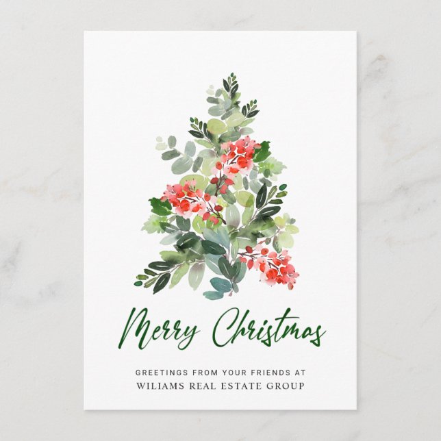 Elegant Pine Tree Christmas Corporate Greeting Holiday Card (Front)