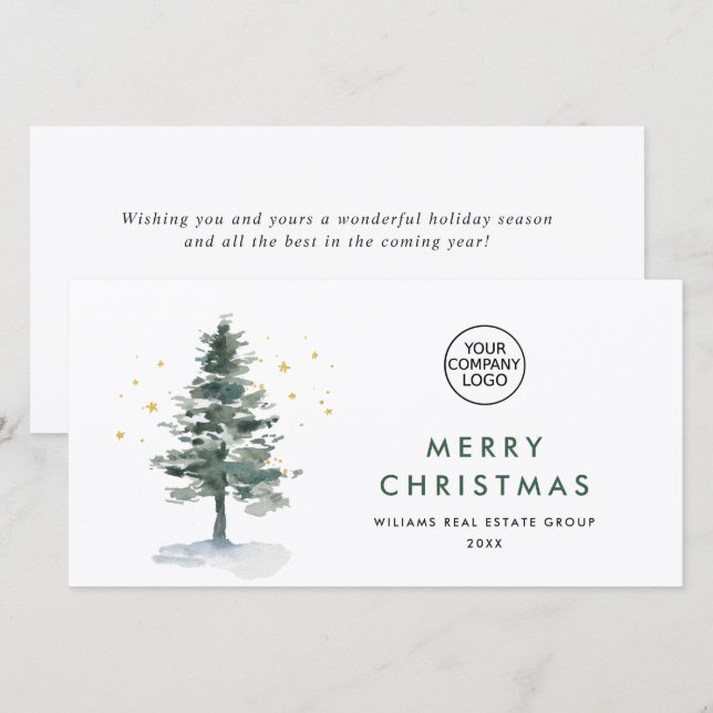 Elegant Pine Tree Christmas Corporate Greeting Holiday Card (Front/Back)