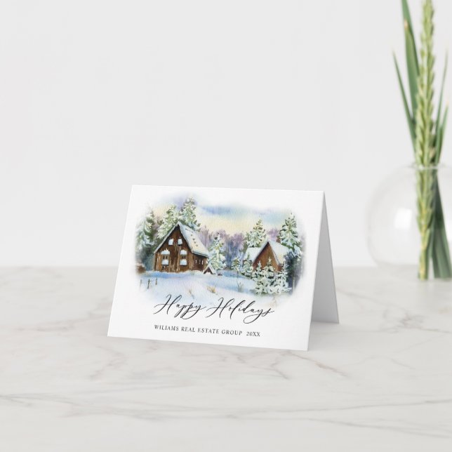 Elegant Pine Tree Christmas Corporate Greeting Holiday Card (Front)
