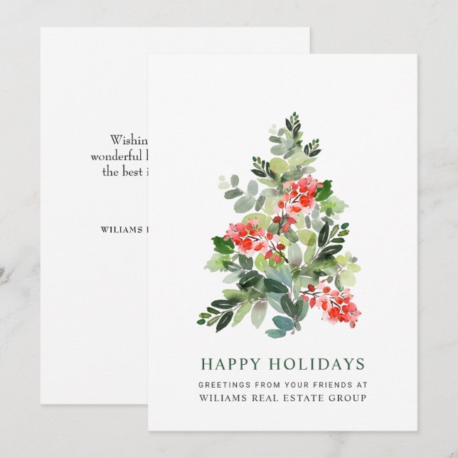 Elegant Pine Tree Christmas Corporate Greeting Holiday Card (Front/Back)