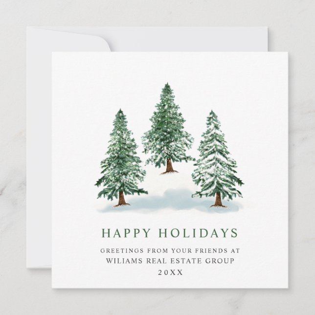 Elegant Pine Tree Christmas Corporate Greeting Holiday Card (Front)