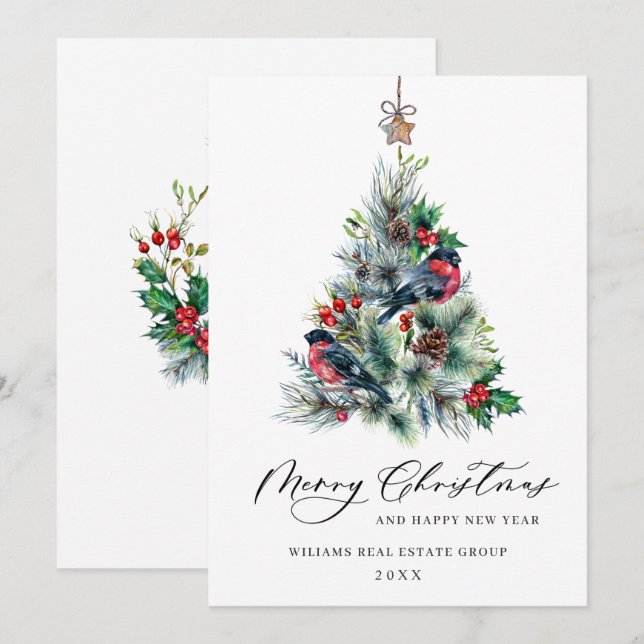 Elegant Pine Tree Christmas Corporate Greeting Holiday Card (Front/Back)