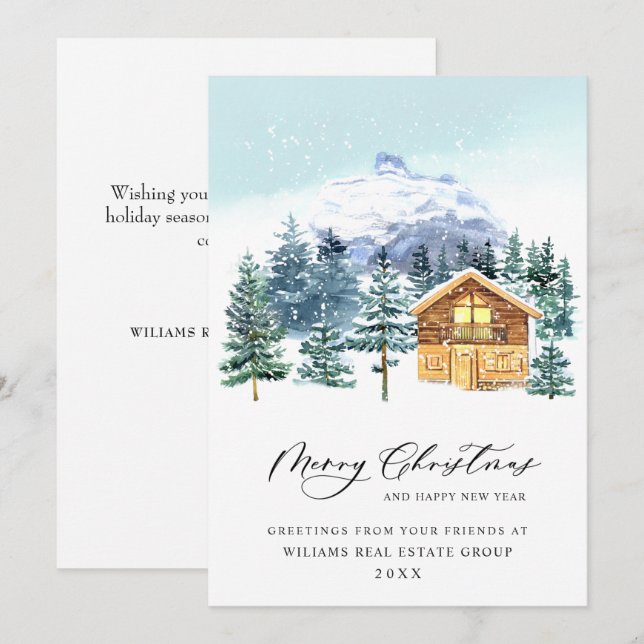 Elegant Pine Tree Christmas Corporate Greeting Holiday Card (Front/Back)