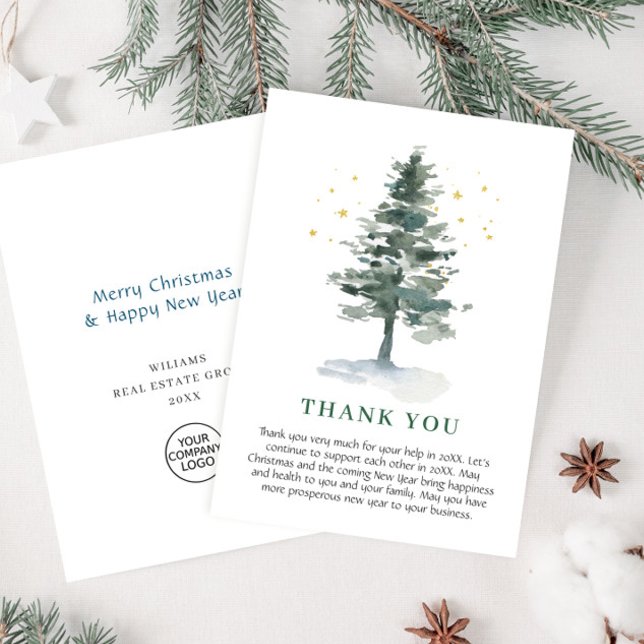 Elegant Pine Tree Christmas Corporate Holiday Thank You Card (Creator Uploaded)