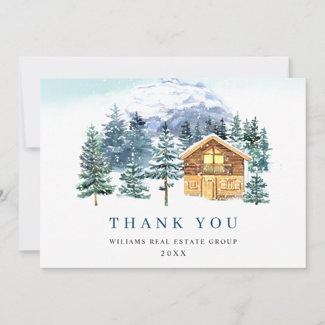Elegant Pine Tree Christmas Corporate Holiday Thank You Card (Front)