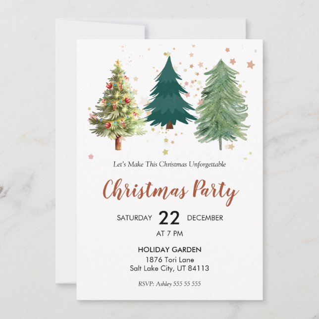 Elegant Pine Tree Christmas Party Invitation (Front)