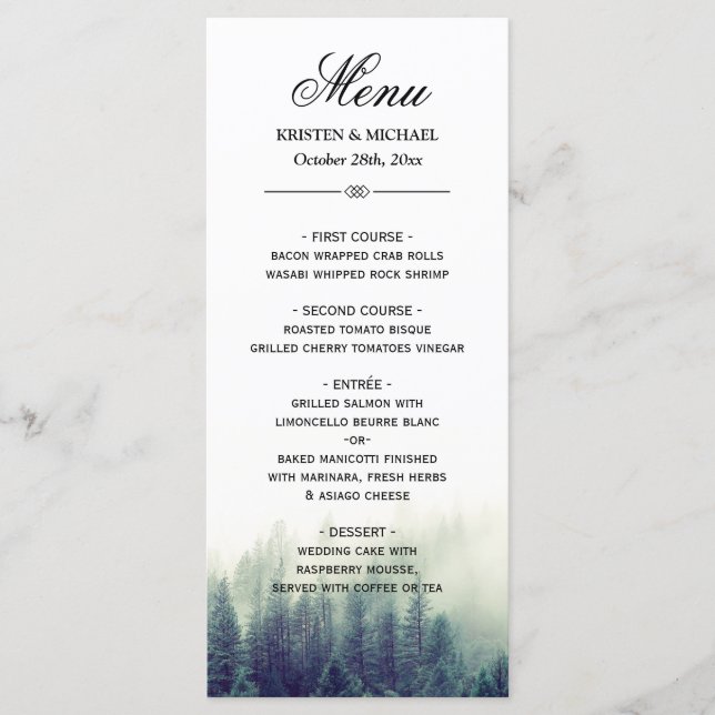 Elégant Pine Tree Forest Nature Menu Mariage (Devant)