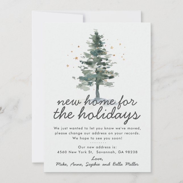 Elegant Pine Tree New Home For The Holidays Moving Announcement (Front)