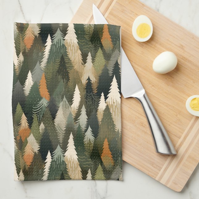 Elegant Pine Tree Pattern | Rustic Forest Kitchen Towel (Quarter Fold)
