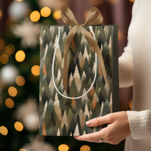 Elegant Pine Tree Pattern   Rustic Forest Medium Gift Bag