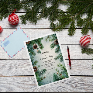 Elegant Pine Trees & Cones Christmas Invitation