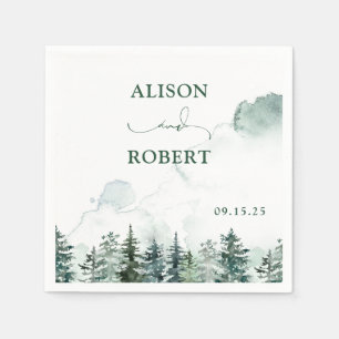 Elegant Pine Trees Forest Calligraphy Wedding  Napkin