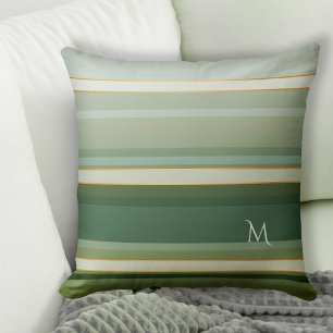 Élégant Pine Vert Motif rayé Coussin Monogramme
