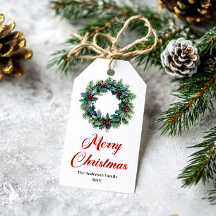 Elegant Pine Wreath Christmas Tag with Name