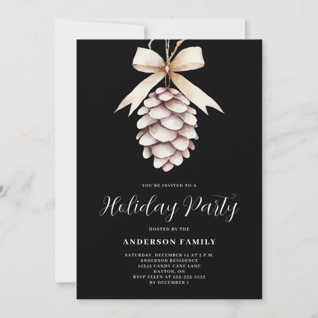 Elegant Pinecone Christmas Holiday Party Invitation (Front)