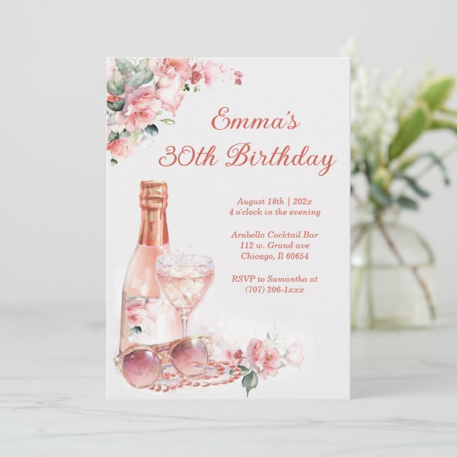 Elegant pink 30th Birthday Card for Women (Standing Front)