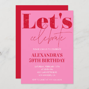 Elegant Pink 59th birthday invitation Glitter Glam