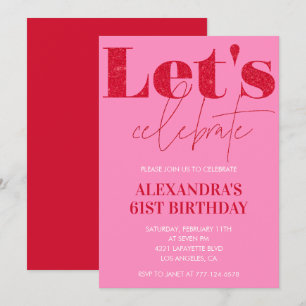 Elegant Pink 61st birthday invitation Glitter Glam
