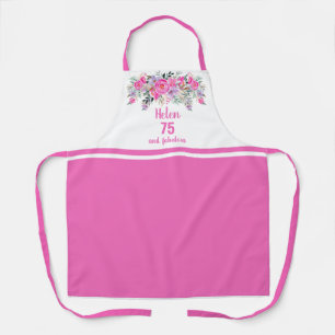 Elegant pink 75th birthday floral apron