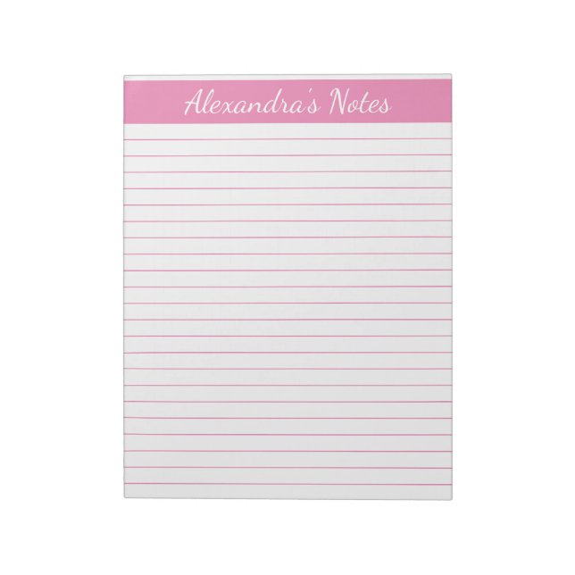 Elegant Pink 8.5x11 Letter Size Personalized Notepad (Rotated)