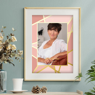 Elegant Pink Abstract Photo Memorial Funeral Foil Prints