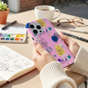 Elegant pink Abstract Vintage Floral pattern iPhone 15 Pro Max Case