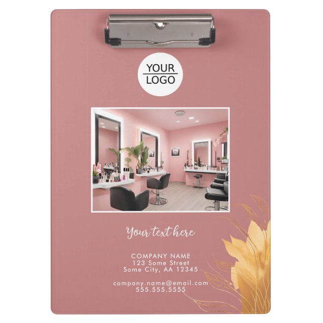 Elegant Pink Add Logo Custom Text Photo Business Clipboard (Front)