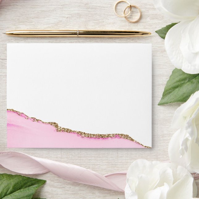 Elegant Pink Agate Stone Gold Glitter Wedding Enve Envelope (Creator Uploaded)