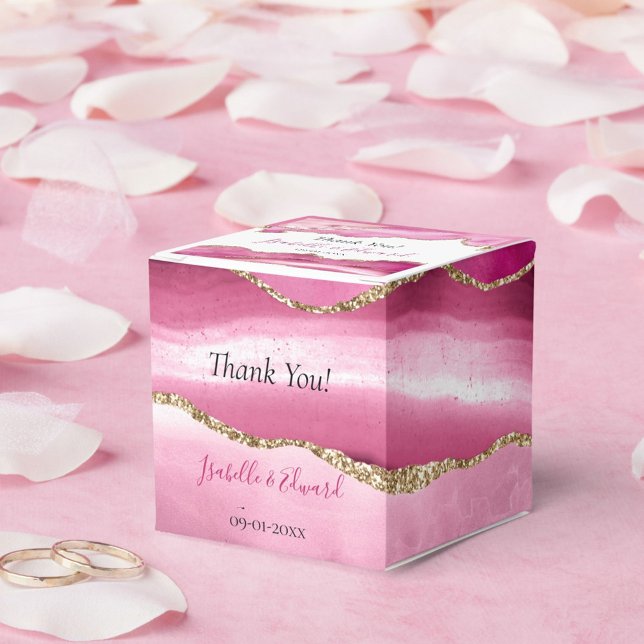 Elegant Pink Agate Stone Gold Glitter Wedding  Favor Box (Creator Uploaded)