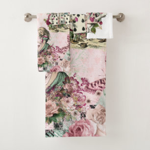 Elegant pink Alice in Wonderland Bath Towel Set