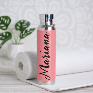 Elegant Pink and Black Aesthetic Personalized Water Bottle