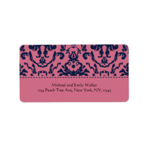 Elegant Pink and Black Damask Address Label