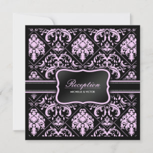 Elegant Pink and Black Damask Reception Only Invitation